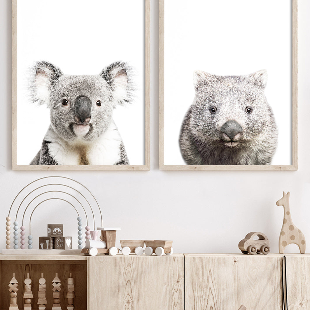 Set of 2 Australian Animal Nursery Prints - Koala and Wombat (Colour)