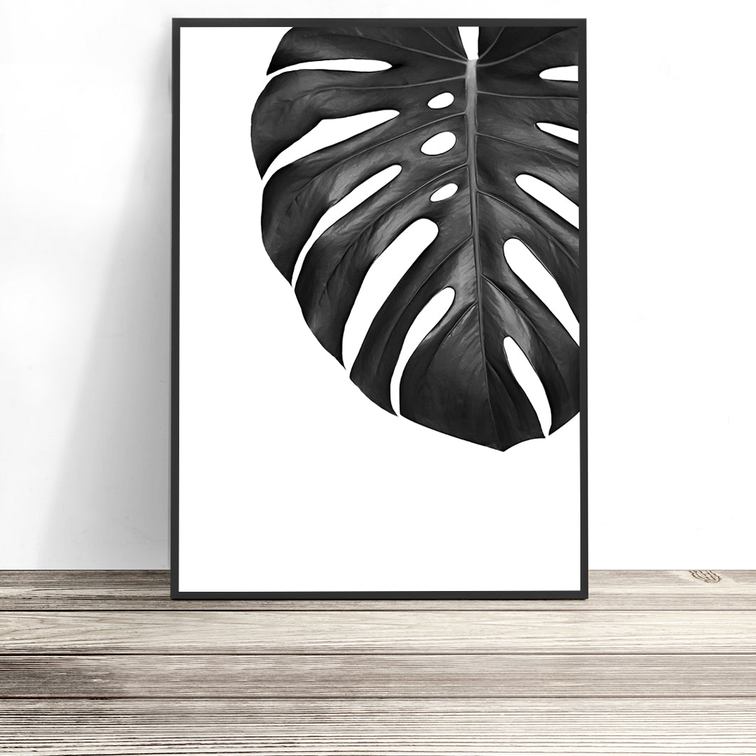 monstera plant black and white Monstera Leaf Print (Black and White)
