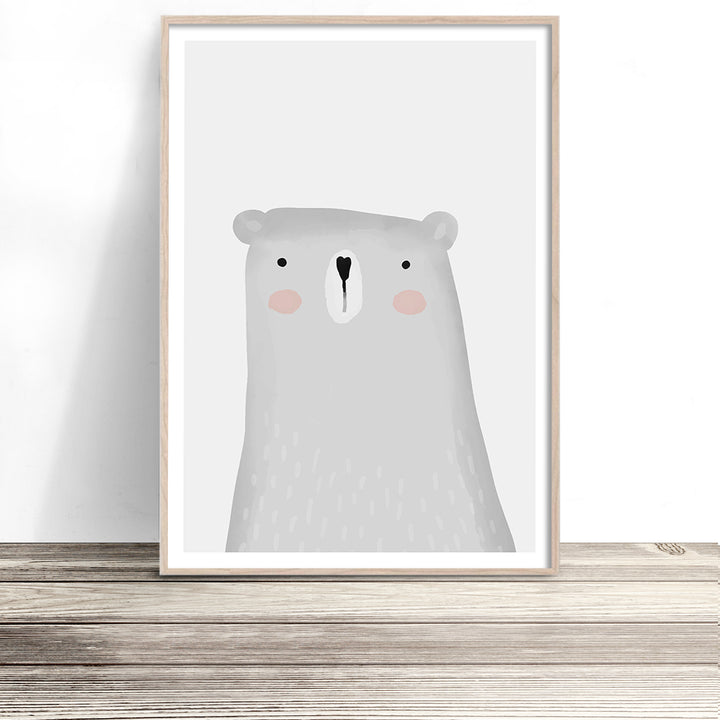 Blushing Grey Bear Art Print - Main Image