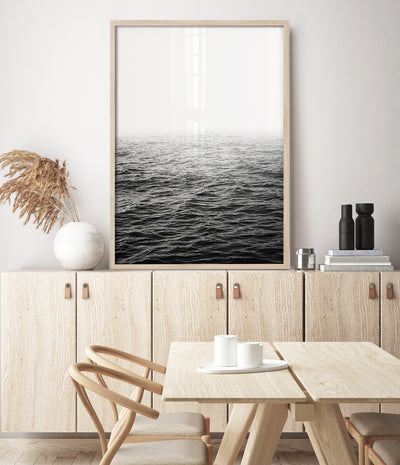 black and white ocean art photography print, coastal wall art