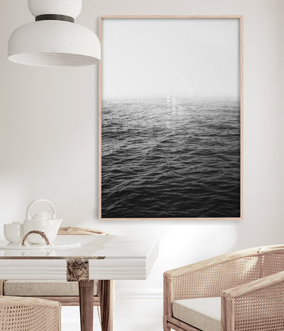 black and white ocean art photography print, coastal wall art