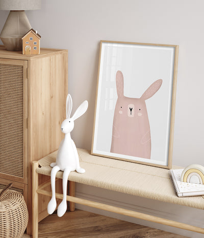 blushing pink bunny rabbit art print baby girl nursery wall art
