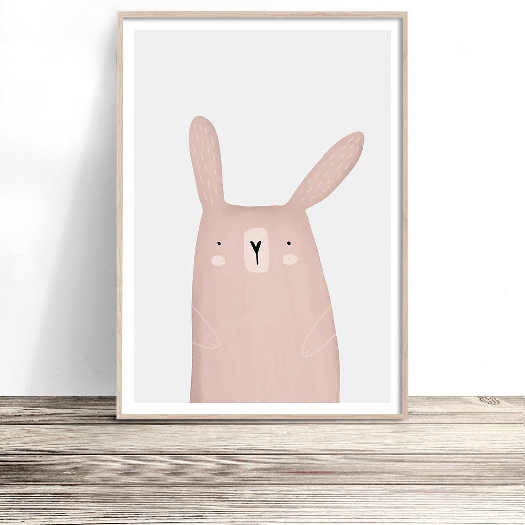 blushing pink bunny rabbit wall art baby girl nursery prints