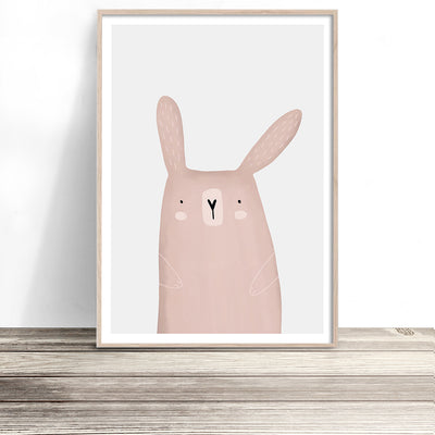 blushing pink bunny rabbit wall art baby girl nursery prints