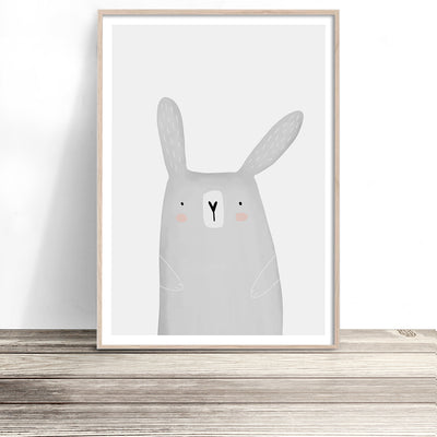 grey bunny rabbit nursery wall art print australia