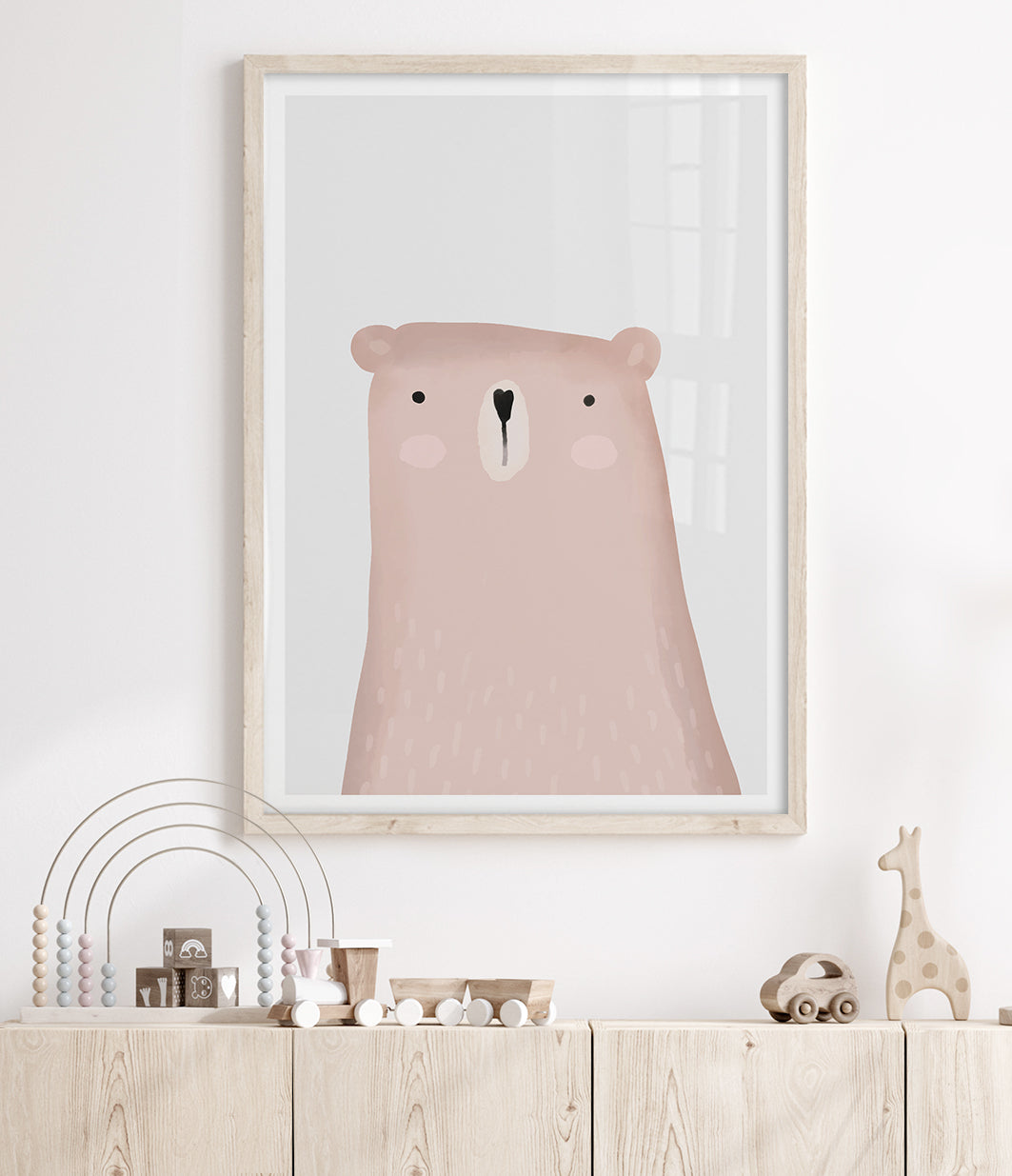 pink bear illustration nursery wall art Baby girl Nursery Prints Australia