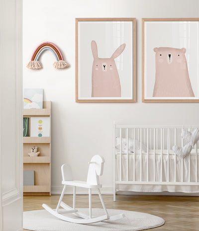 pink bear print baby girl nursery wall art prints australia