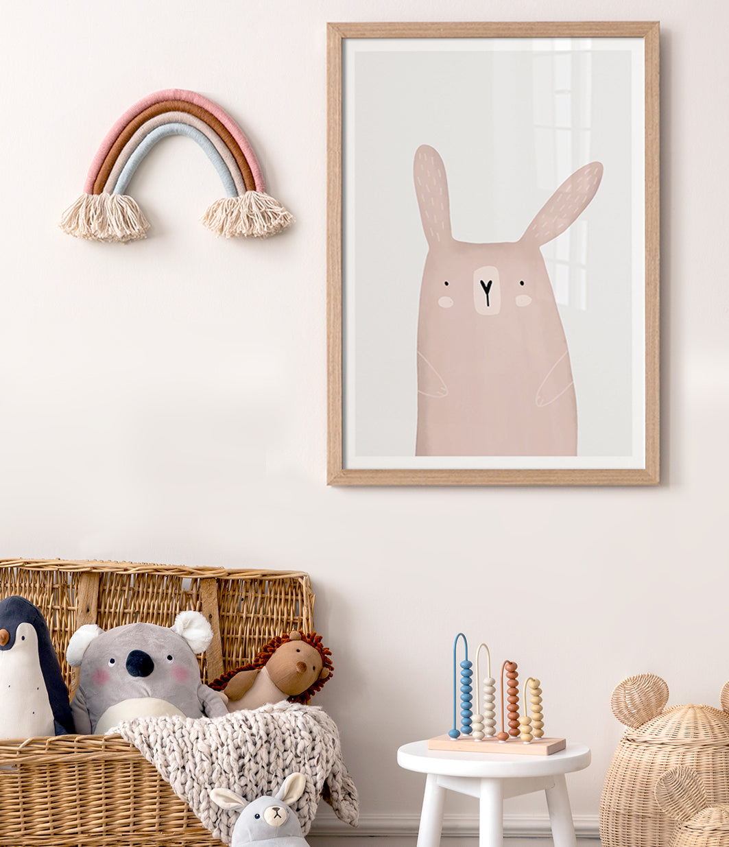 pink bunny print baby girl room wall art