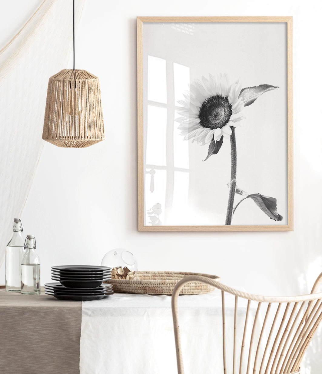 sunflower-print-black-and-white-floral-wall-art-australia