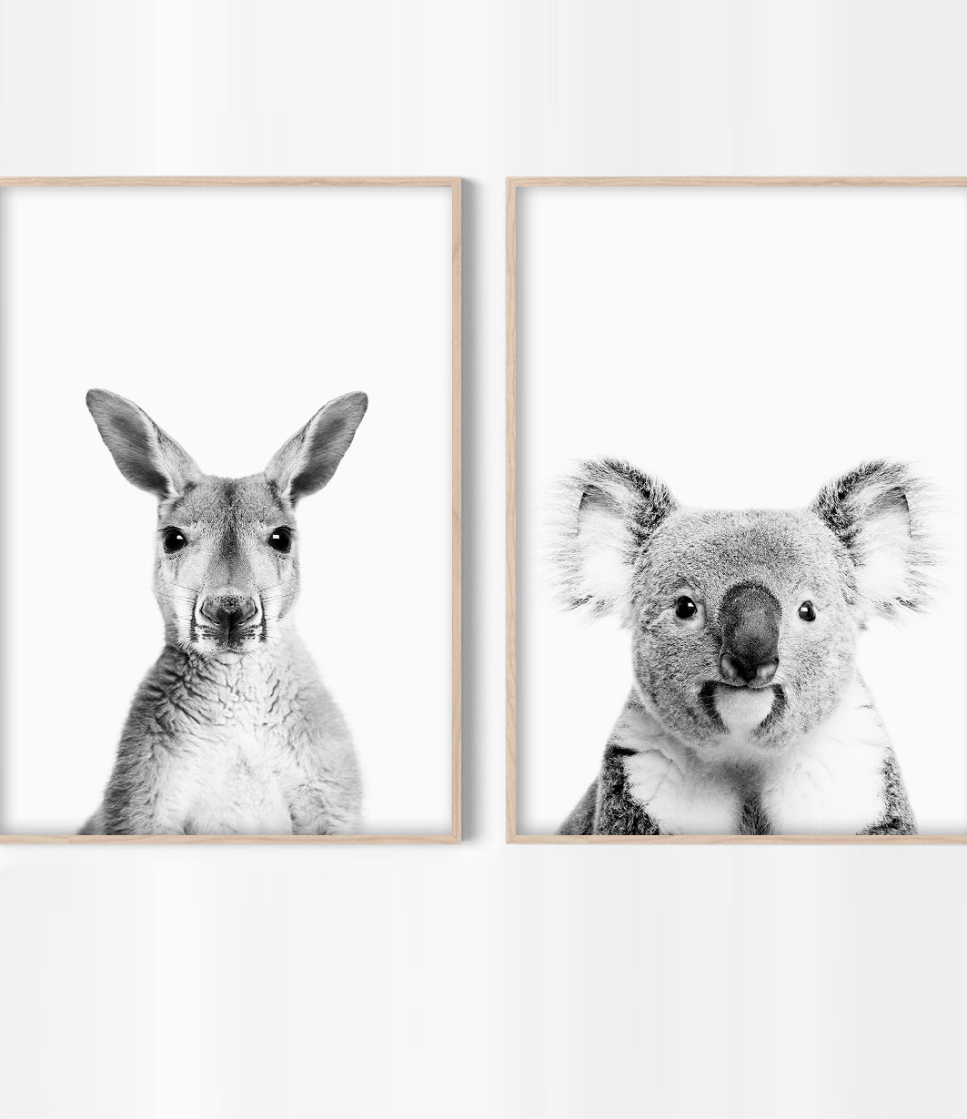 Kangaroo Portrait Print (Black and White)