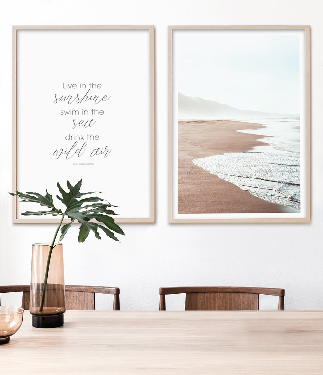 Set of 2 Prints - Emerson Quote and Beach
