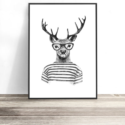 Hipster Deer Print (Black and White)