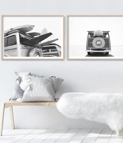 Retro Surf Van Print (Black and White)