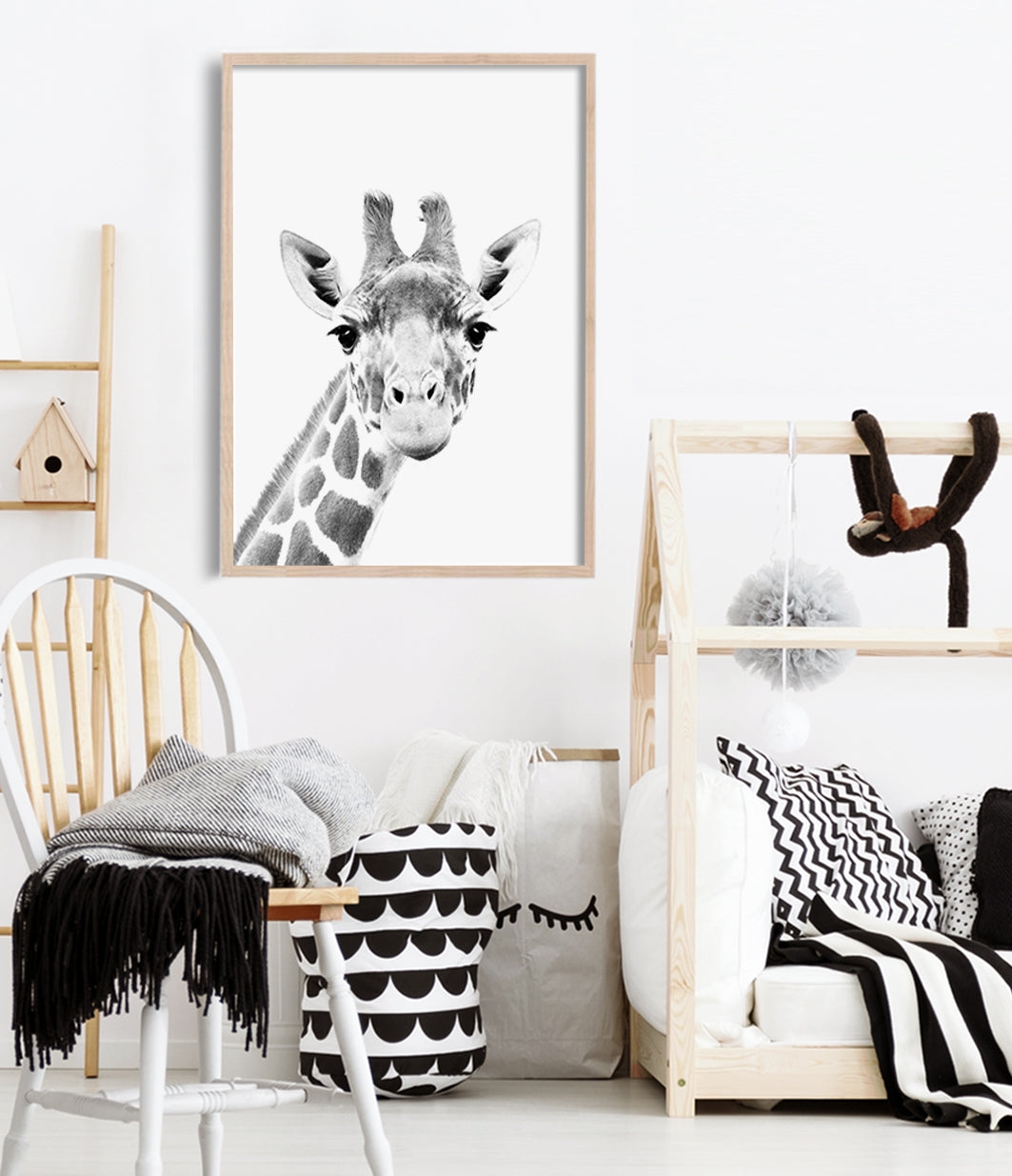 Curious Giraffe Print (Black and White)