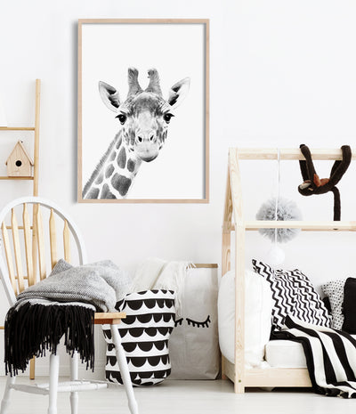 Curious Giraffe Print (Black and White)