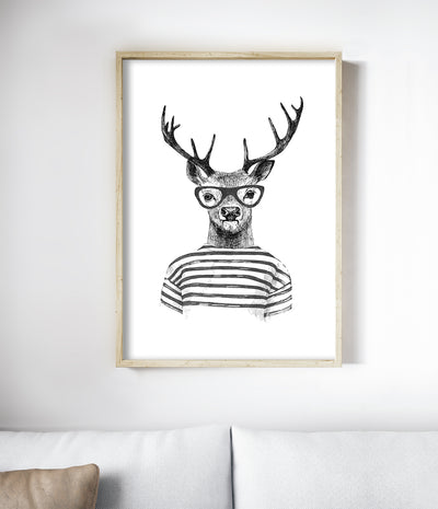 Hipster Deer Print (Black and White)