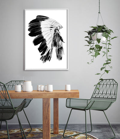 Indian Headdress Print (Black and White)
