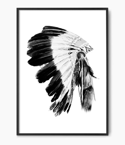 Indian Headdress Print (Black and White)