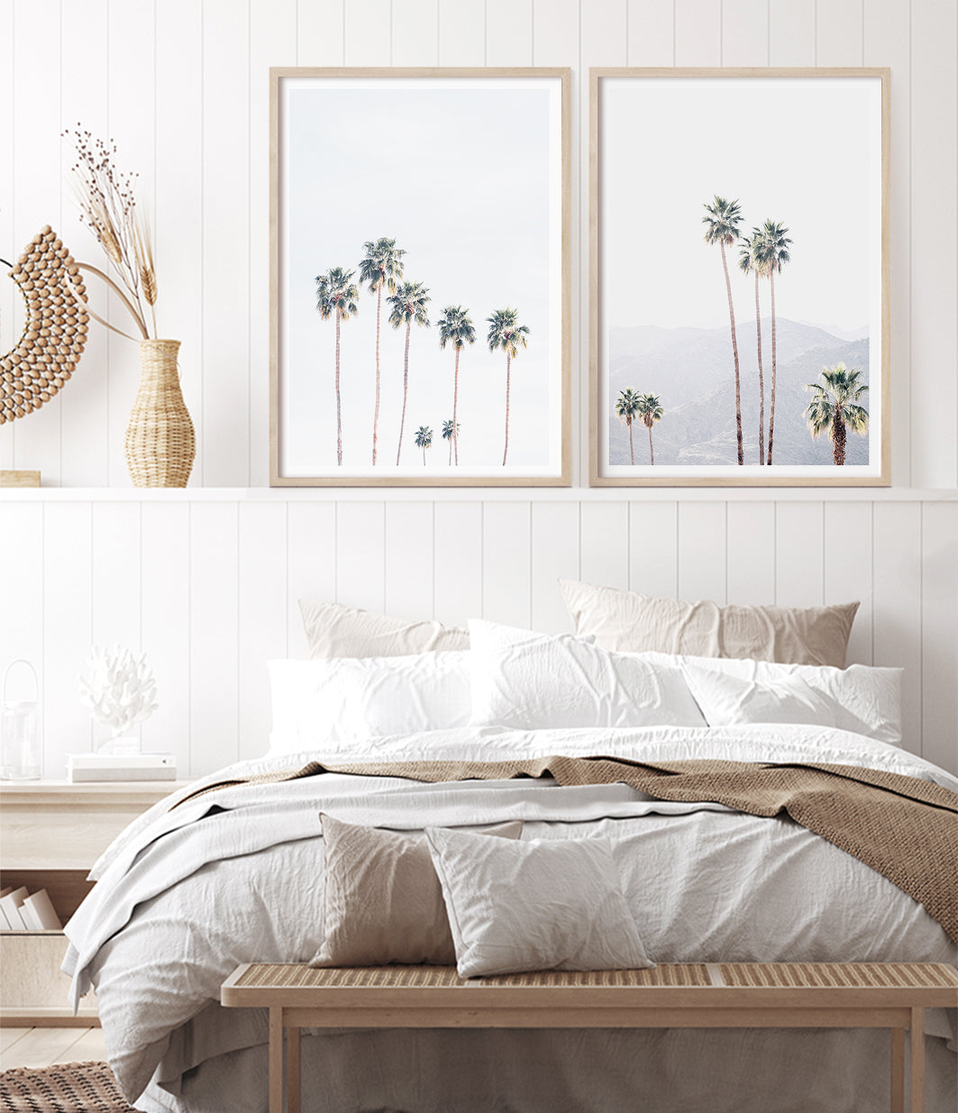 modern coastal beach themed bedroom decor palm tree photo wall art prints australia