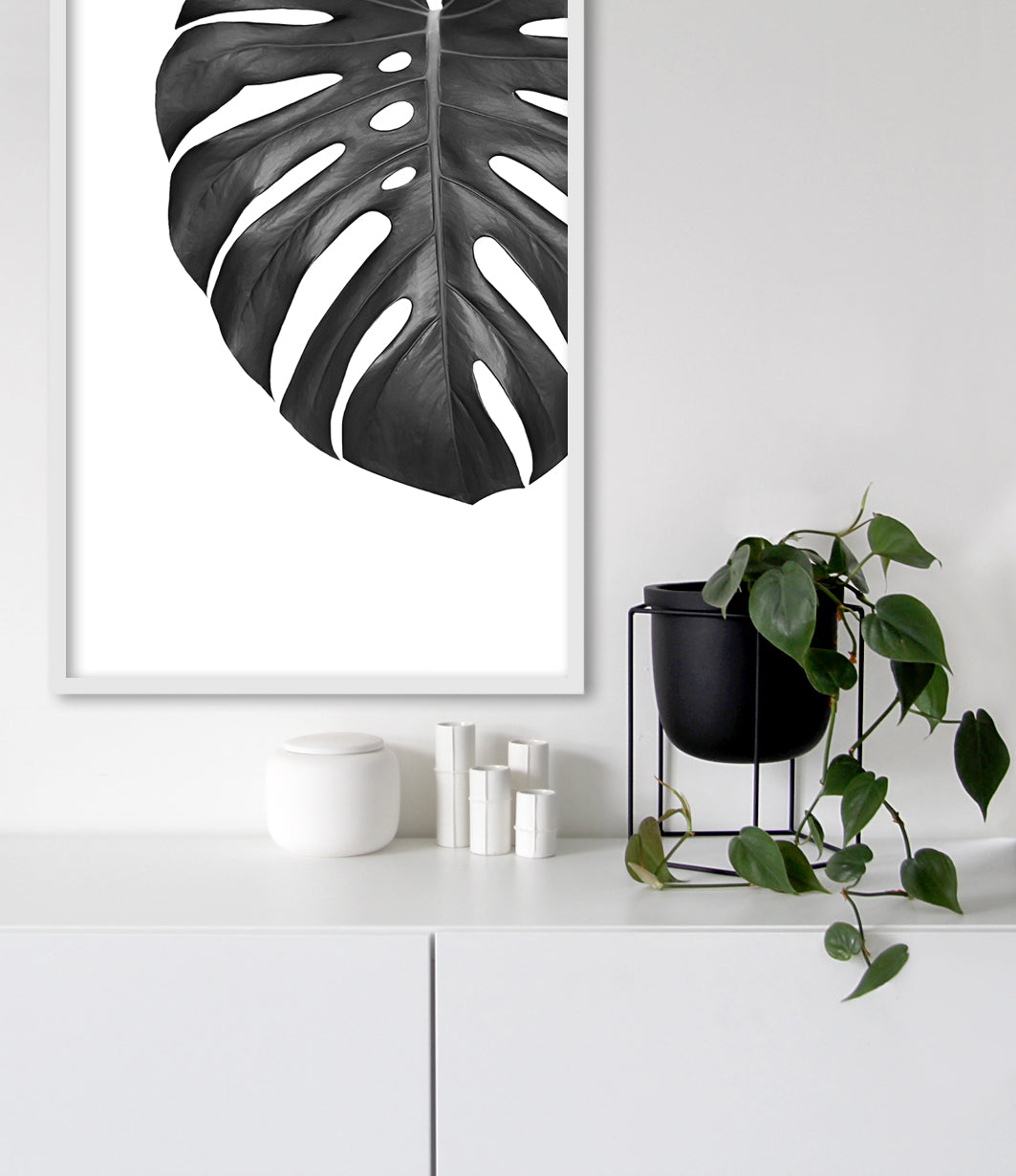 Monstera Leaf Print (Black and White)