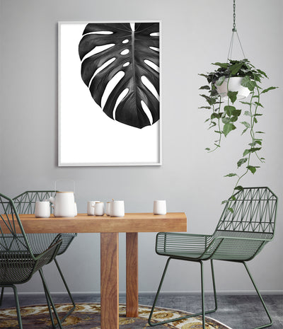 Monstera Leaf Print (Black and White)