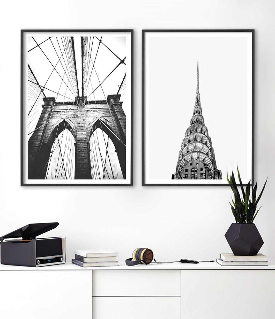 Set of 2 New York Prints - Brooklyn Bridge and Chrysler Building
